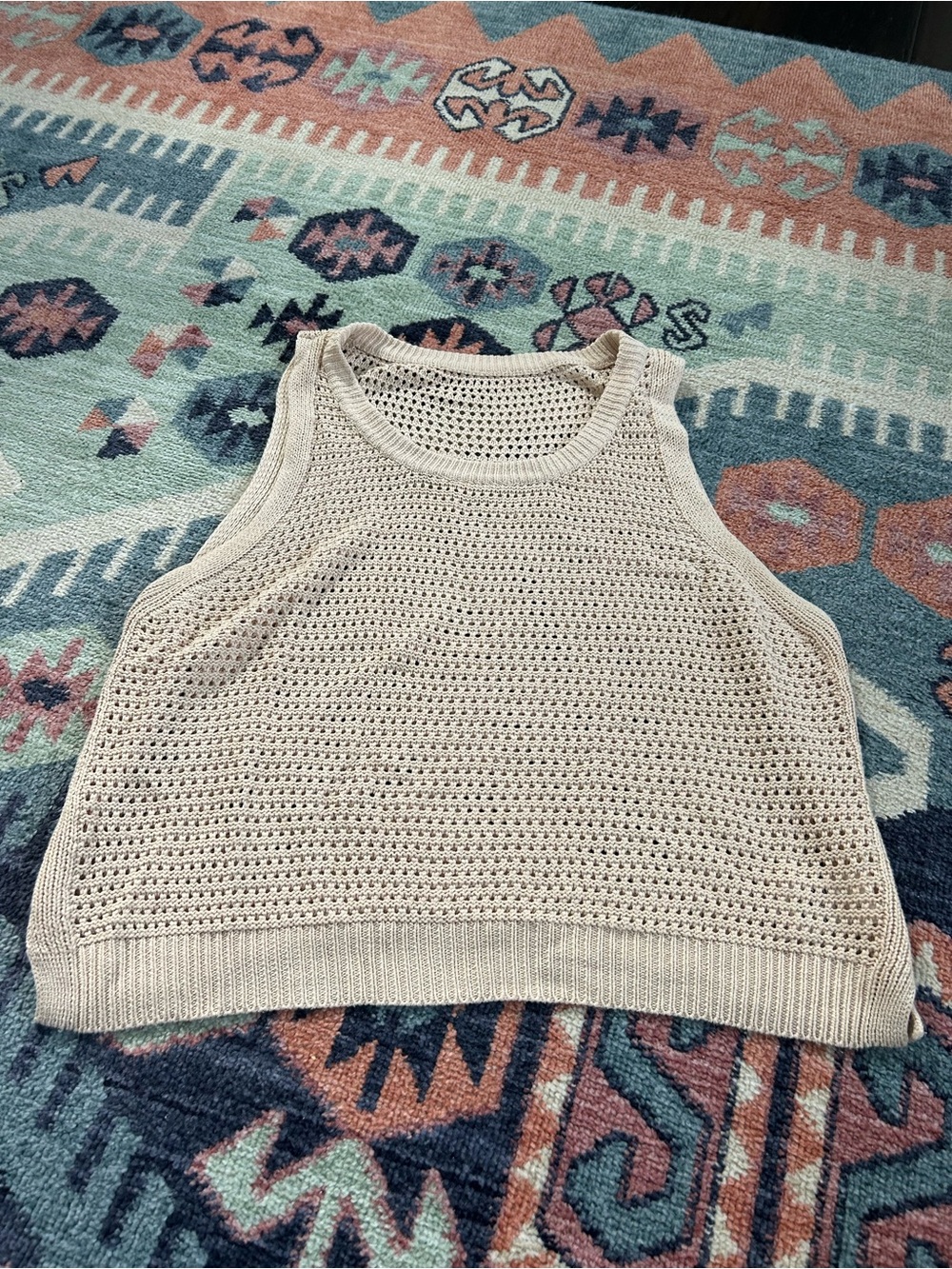 Women's Cream Crochet Knit Tank Top